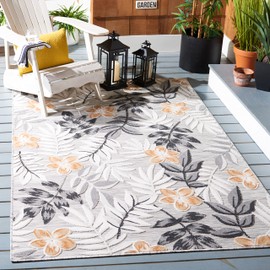 SAFAVIEH Cabana Collection Area Rug - 5'1" x 7'6", Grey & Ivory, Floral Design, Non-Shedding & Easy Care, Indoor/Outdoor & Washable-Ideal for Patio, Backyard, Mudroom (CBN405A)