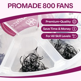 GLAMGAZE 800 Promade Fans 8-15mm Mixed Lengths - 5D to 16D, C CC D Curl, 0.05-0.07mm Thickness - Premade Lash Fans Volume Lash Extensions Loose Premade Fans Eyelash Extensions (14D-0.05-CC 8-15mm)