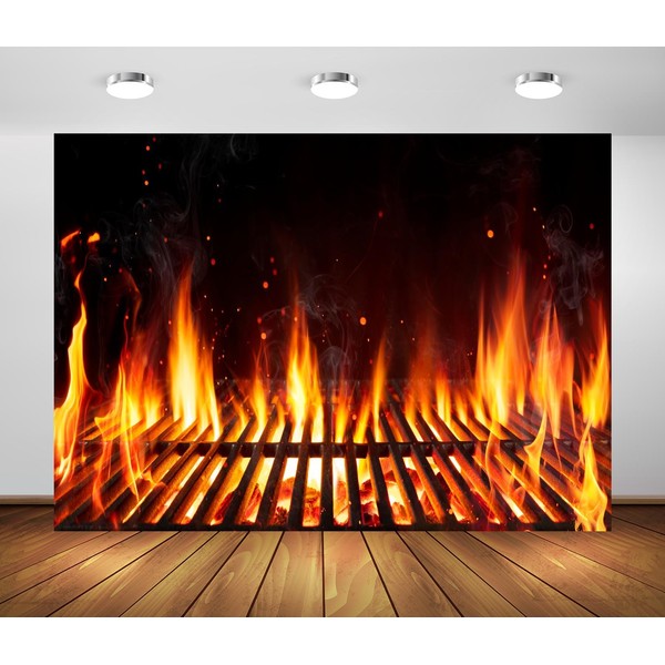 Loccor 7x5ft Fabric Barbecue Grill with Fire Flames Backdrop Empty