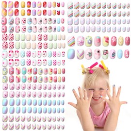 Ideal Swan 240 Pcs 10 Pack Press on Nails for Kids, False Nails Kids Press on Pre-glue Full Cover Acrylic Nail Tip Kit for Children Little Girls Nail Decoration Multicolor Gradient Series