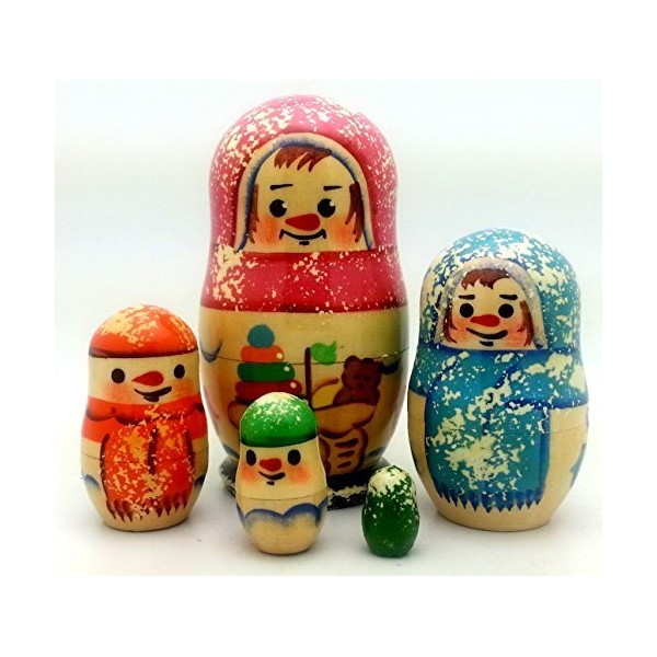 Snowman Russian Nesting Stacking Doll Hand Painted 5 Piece Set