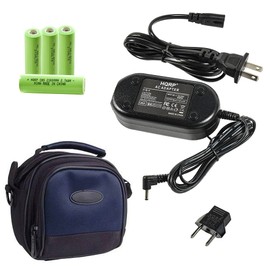 HQRP KIT: AC Power Adapter Compatible with Canon PowerShot SX1 is, SX10 is, SX20 is Digital Camera and Euro Plug Adapter Plus Deluxe Nylon Case/Bag and HQRP Four Rechargeable NiMh Batteries