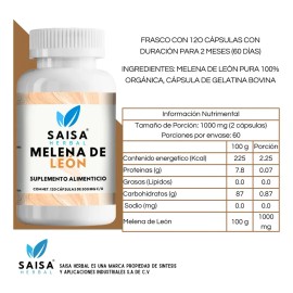 Hongo Melena de León | 120 Cápsulas | Saisa Herbal | Suplemento Alimenticio | Calidad Premium | Memoria, Energía y Salud Cerebral