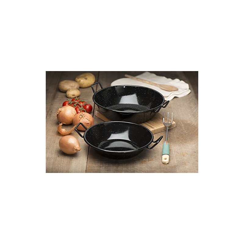 Zinel 4504 Pan Kadai/Wok with Handles, Enamel, Black/White Dots, 26cm