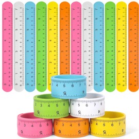 LovesTown 12PCS Ruler Slap Bracelets, Colorful Silicone Snap Bracelets Wristband with Scale for Kids Gifts Party Favors Classroom Prizes
