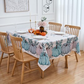 VEDACHIC Fall Tablecloth 60x102 Inch Rectangule Table Cloth - Thanksgiving Blue Pumpkin Buffalo Plaid Oblong Polyester Table Cover Reusable Water Resistant for Outdoor Holiday Party Picnic