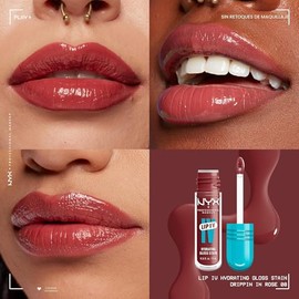NYX PROFESSIONAL MAKEUP Lip IV - Tinte labial brillante hidratante con hidratación de 12 horas, goteo en rosa (rosa)