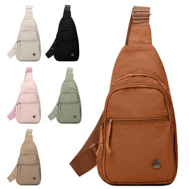 Foldie Cross Body Bag Women Waterproof Sling Bag Women with Wide Strap,Lightweight Foldie Travel Bag Cross Body,Double-layer Horizontal Zipper Style (Brown, One Size)
