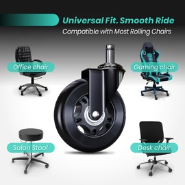 Office Chair Wheels Replacement - 3″ Heavy Duty Caster Wheels for Gaming & Work, Smooth Rolling, Safe for Hard Floors and Low Carpets, Universal Fit (Set of 5, Black)