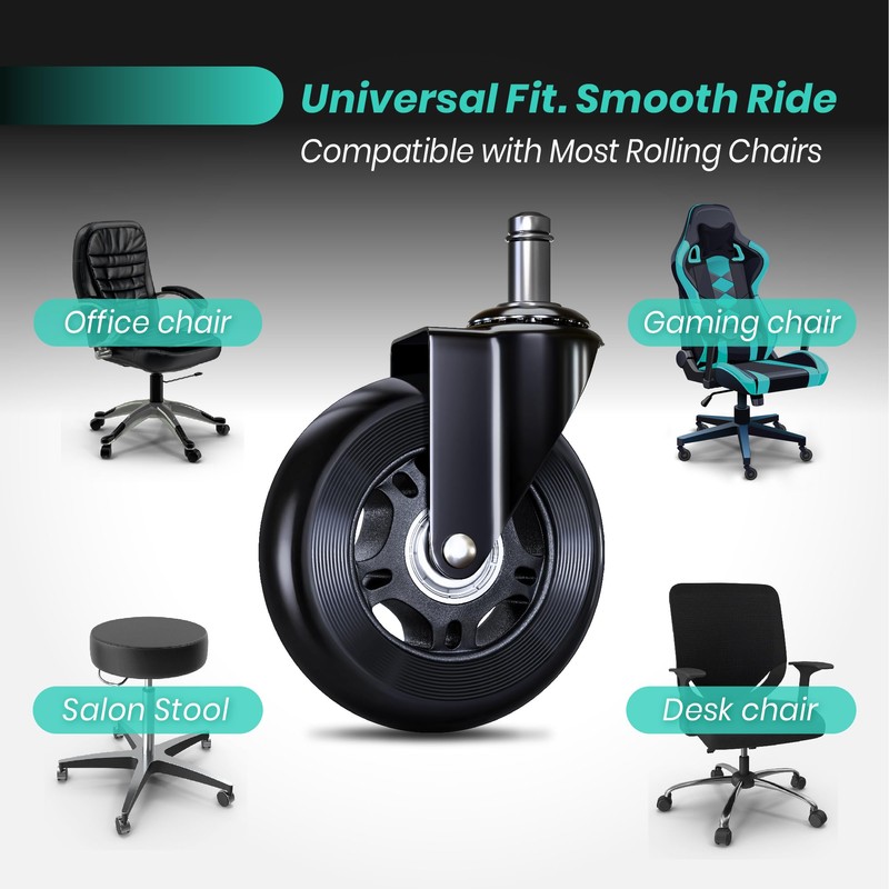 Office Chair Wheels Replacement - 3″ Heavy Duty Caster Wheels