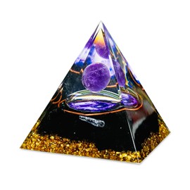 Orgonite Pyramid, 6 cm Crystal Pyramid, Large, Resin Pyramid Meditation, Amethyst Stone, Lotus Obsidian Meditation Healing Stones, Natural Positive Reiki Spiritual Decoration for Esoteric Gifts (12)