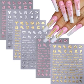 Twelve Constellation Nail Stickers for Nail Art Zodiac Letter Nail Art Stickers Gold Silver Pink Nail Design Stickers 3D Self-Adhesive Zodiac Nail Decals for Women Acrylic Nail Tips Manicure 6 Sheets…
