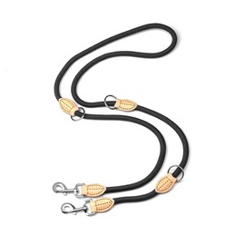 Dog Lead for Medium and Large Dogs, Multifunctional Lead for Dogs, 2.1 m Adjustable with 2 Carabiners, Robust Nylon Dog Leash, Recall Lead Double Lead for 2 Dogs (Black, 1 cm x 2.1 m)