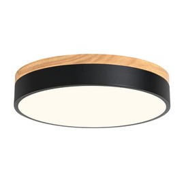 Dimmable Modern Wood Ceiling Light, Black LED 5CCT 2700K-6000K Flush Mount Ceiling Lighting Fixture, Round Light Fixtures for Kitchen Entryway Hallway Bedroom Laundry Room-11.8in