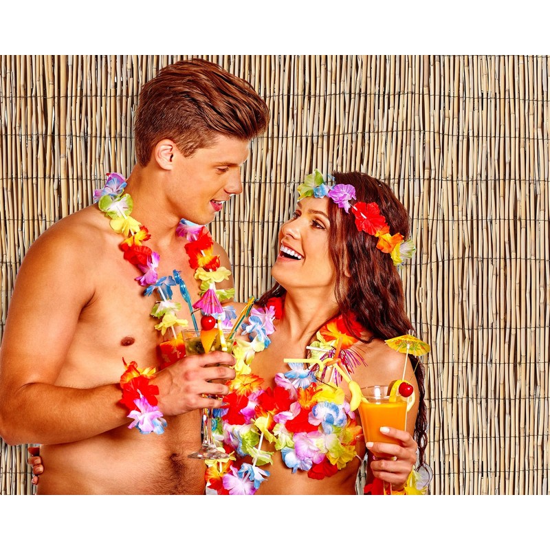 Hawaiian Beach Reed Backdrop Aloha Luau Party Tiki Bar Decorations