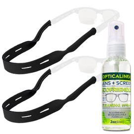 OPTICALINEA Black Neoprene Reversible Venting Durable Floating Eyeglass and Sunglass Retainer - 2 Pack Bundle