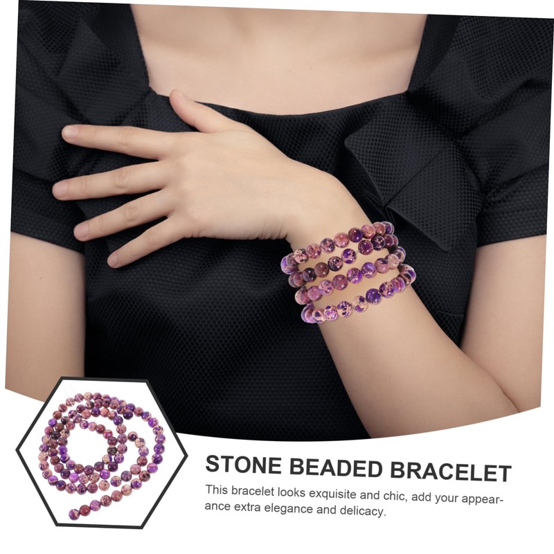 KONTONTY 2Pcs Emperor Stone Bead Bracelet Smooth Surface Natural Stone