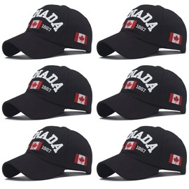 RNFENQS 6 Pack Cotton Canada Hat Embroidered Maple Leaf Canadian Baseball Cap Canada Souvenirs for Men Women Black