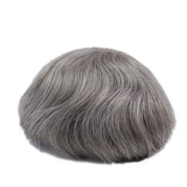 Mens Grey Hair Piece Dark Brown Toupee Mixed Grey 3# Color Lace Pu (360#-3# with 60% grey hair)