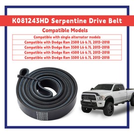 Dusledel K081243HD Serpentine Drive Belt Replacement for Dodge Ram 2500 3500 4500 5500 L6 6.7L 2013 2014 2015 2016 2017 2018 for Single Alternator, Replace 04627751AA 4627751AA