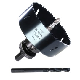 PLG2SUPT 4-1/4” HSS Bi Metal Hole Saw Cutter for Wood Drywall Plastic Aluminum Mild Steel Iron Metal Stainless Steel Heavy Duty Hole Saw Bit with Arbor