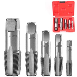 Infreecs 5-Piece NPT Pipe Tap Set, NPT Tap Set for 1/8 Inch, 1/4 Inch, 3/8 Inch, 1/2 Inch, 3/4 Inch, 3/4 Inch, Carbon Steel Tap Set for PVC Pipes, Accurate Thread