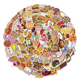 100 Pcs Food Snack Stickers, Cartoon Vinyl Waterproof Trendy Decals Bulk Pack for Laptop Notebook Tablet Phone Car, Lovely Food Stickers for Teens Kids Girls Durable 100% Vinyl