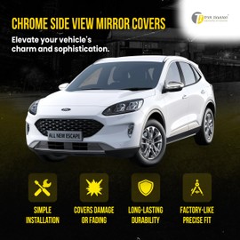 Trim Illusion Chrome Car Side Rear View Mirror Cover Caps Replacement Compatible with Ford Escape 2020-2024, MC305