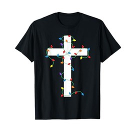 Merry and Bright Christmas Lights Jesus Cross Minimalist T-Shirt