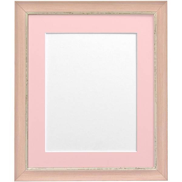 FRAMES BY POST Nordic Distressed Pink Photo Frame with Pink Mount 14"x11" Pic Size A4