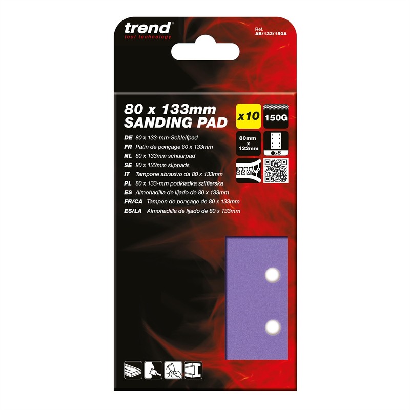 Trend 80 x 133 mm Sanding Pads, 150 Grit, 10