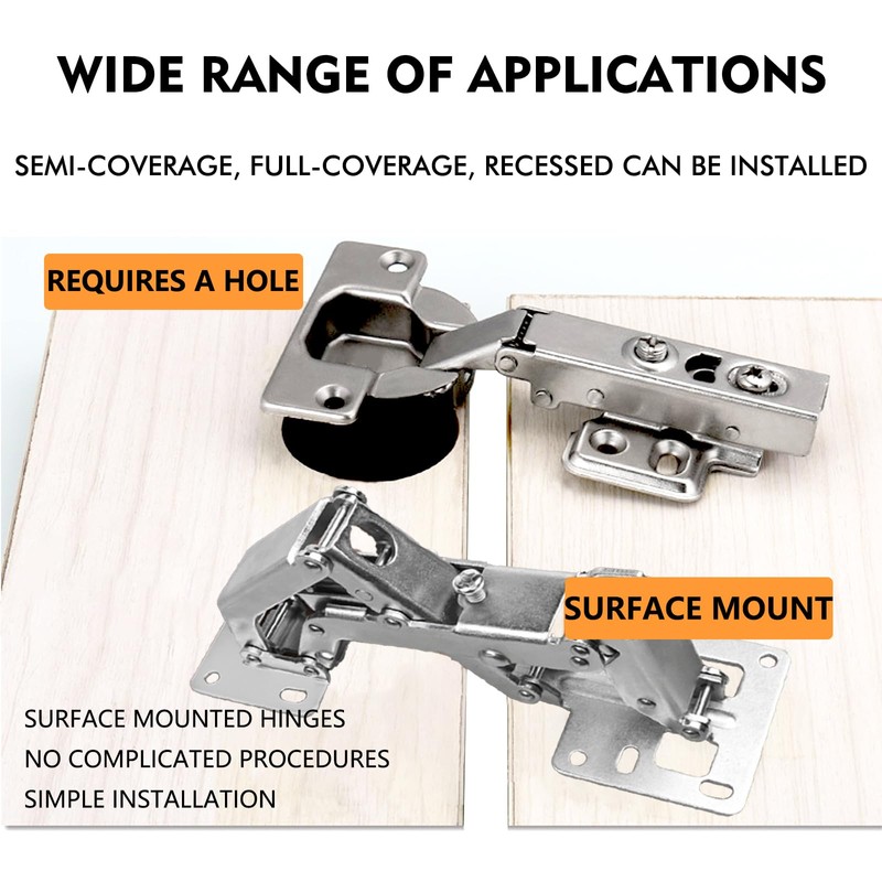 Jiaxitek 2-Pack 170 Degree Hidden Hinges,Hydraulic Adjustable Surface Mount Cabinet