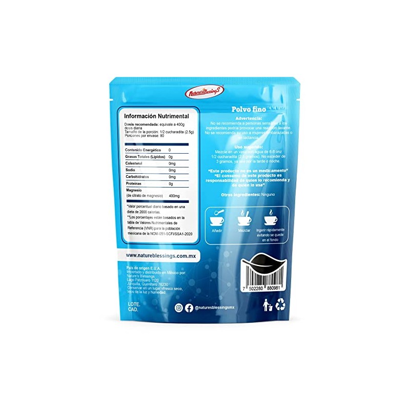 Nature's Blessings Citrato de Magnesio en Polvo 250g