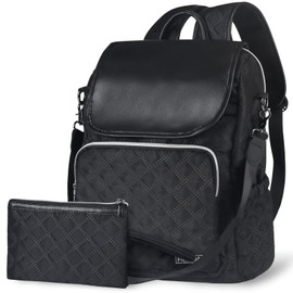 Fmeida Bag Backpack 2 in 1 Women's Backpack Laptop Anti-Theft Nylon Backpack Handbags Waterproof Shoulder Bag Casual Daypack Small Travel Backpack City Backpack for Women Girls, black