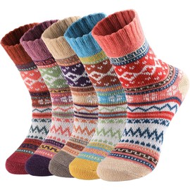 Simpcomf Thermal Socks Wool Socks Merino Warm Socks Women Dike Thermal Vintage Winter Socks Knitted Socks Christmas Socks for Women, 5 Pairs-B