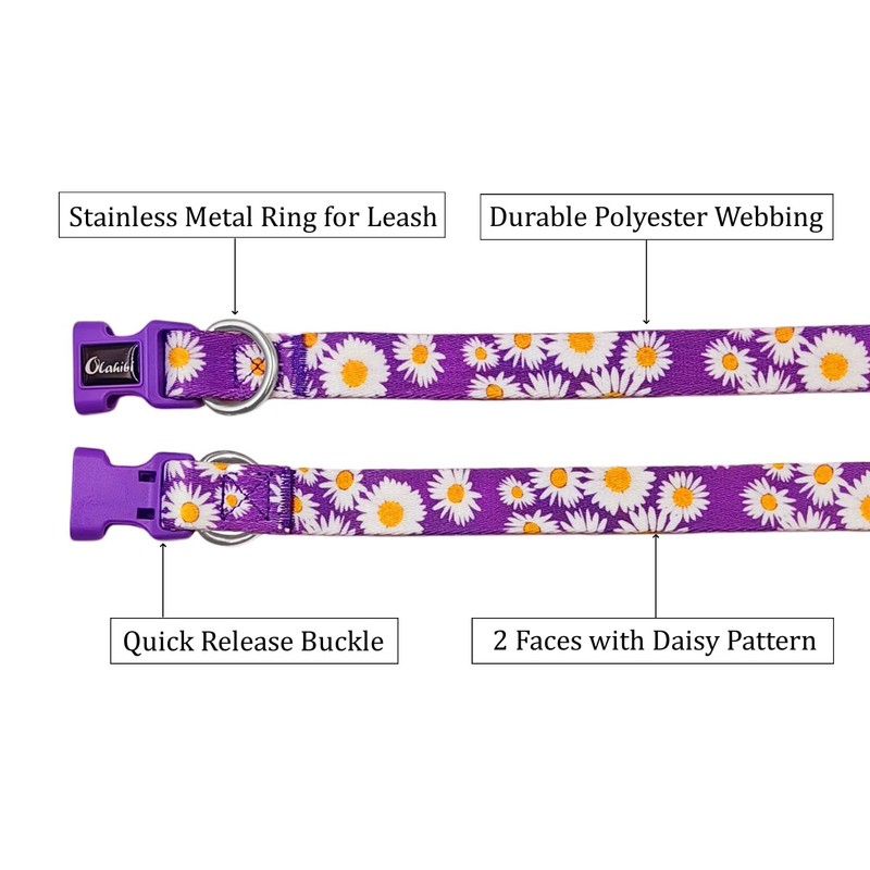 Olahibi Basic Dog Collar, Daisy Floral Pattern, Soft and Durable