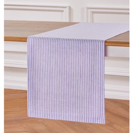 Solino Home Stripe Linen Table Runner 144 Inches Long - Lavender and White, 100% Pure Linen Easter Table Runner 14 x 144 Inch Ideal for Wedding, Parties - Narrow Stripe