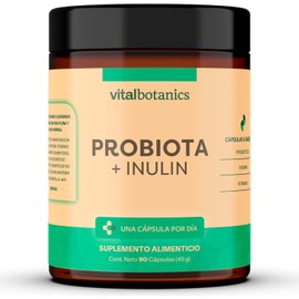 Probiotics 60 Billion CFU de 2 Cepas Probioticos, Prebióticos y Lactobacilos 90 caps. Nopal, Inulina, Papaina, Bromelina y Vitamina C No Necesita Refrigeración. 60 Billones. VitalBotanics