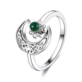 Pentagram Ring for Women Sterling Silver Abalone Shell Celtic Knot Crescent Moon Ring Wicca Pagan Ring Jewellery Gifts for Mother and Friends, Sterling Silver, Cubic Zirconia