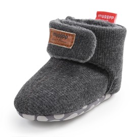 Unisex-Baby Fleece Booties Cozy Baby Bootie Socks Non Skid Gripper Bottom(12-18Months,Darkgray)