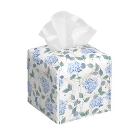 OHEGBXE Contemporary Floral Tissue Box Cover Holder Cube Facial Paper Organizer Dispenser, Abstract Hydrangea Flower, Square, PVC Leather, 5.2"L x 5.2"W x 5.2"H