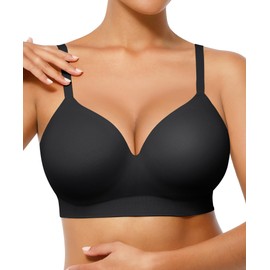 FeelinGirl Wireless Push Up Bra for Women, Seamless Comfort Bralettes No Underwire Supportive Full Coverage Everyday Bras Black
