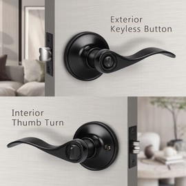 KNOBWELL 6 Pack Matte Black Door Handles Privacy Door Levers Bedroom/Bathroom Door Handles with Thumb Turn Lock Inside, Reversible for Right or Left