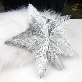Luxury Christmas Tree Star Topper Handmade Xmas Tree Decoration Unique Christmas Toppers Decorations Ornaments for Christmas Party Indoor Outdoor (Silver, 6 inches)