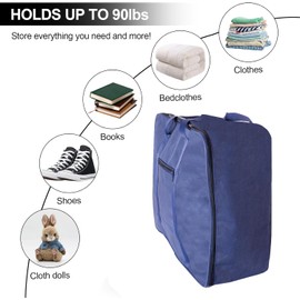 Large Nylon Storage Bag with Zipper Closure – Heavy-Duty Foldable Organizer with Dual Handles, Ideal for Clothes, Blankets, Travel, and Home Storage – Durable & Spacious - Pack of 2 (Blue)