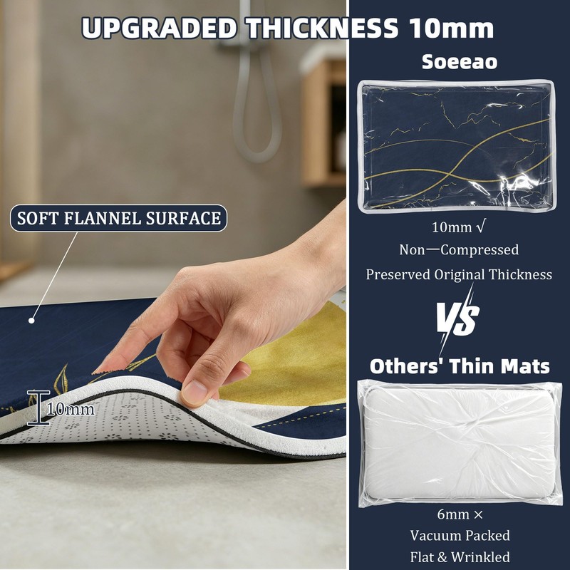 Navy Blue Bathroom Sets with Hookless Shower Curtain and Rugs