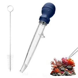 U-Taste Aquarium Pipette Cleaner: 1.5oz Coral Feeder for Fish Tank Cleaning, Manual Feeding Tube, Food Grade Siphon Dropper, Waste Remover with Strong Suction & Stand & Brush (11.98in, Midnight Blue)