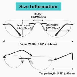 LUR 12 Pack Rimless Reading Glasses for Women Men Half Moon Lightweight Readers +1.25