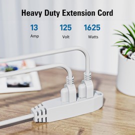 K KASONIC - 12-Feet 3 Outlet Extension Cord, UL Listed, 16/3 SJTW 3-Wire Grounded, 13 Amp 125 V 1625 Watts, Multi-Outlet Indoor/Outdoor Use, White