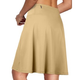 SPEED MATE Knee Length Skorts for Women,Tennis Skirts for Women with Pockets, Summer Athletic Skirts with Shorts Underneath for Golf Khaki L